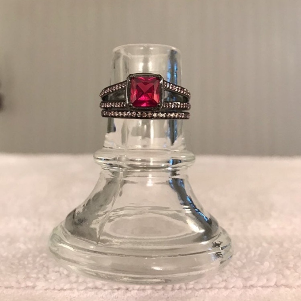 Princess Cut Ruby Ring Set 925
